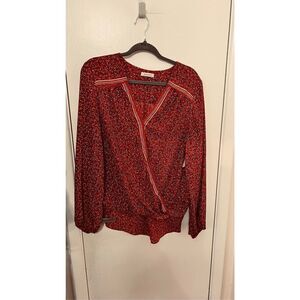 Max Studio Red Long Sleeve Wrap Bubble Hem Blouse XL